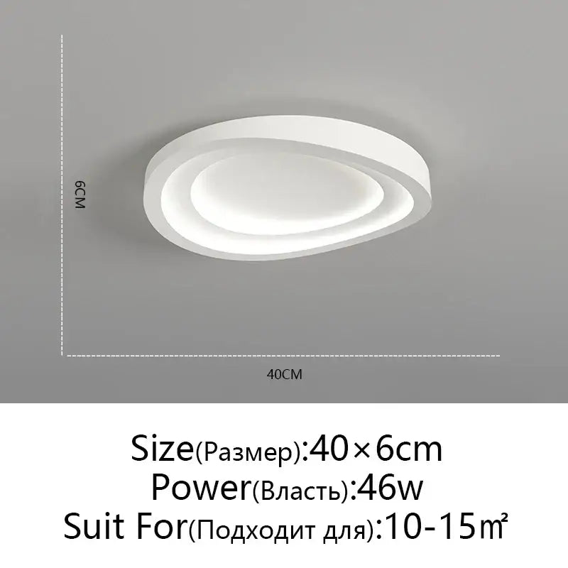 Modern white led round ceiling lamp with sleek oval layered rings and remote control dimming for indoor lighting