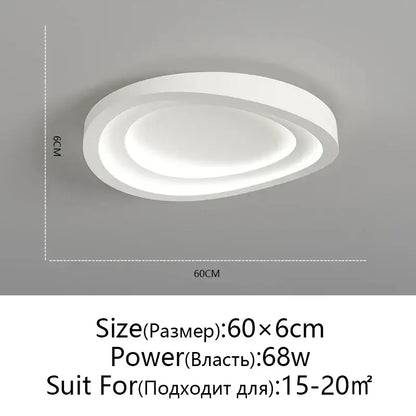 Decorbites™ modern white led round ceiling lamp with sleek oval layered rings and remote control dimming for indoor lighting