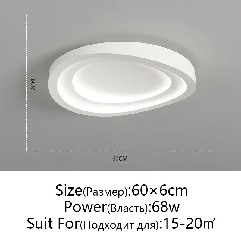 Decorbites™ modern white led round ceiling lamp with sleek oval layered rings and remote control dimming for indoor lighting
