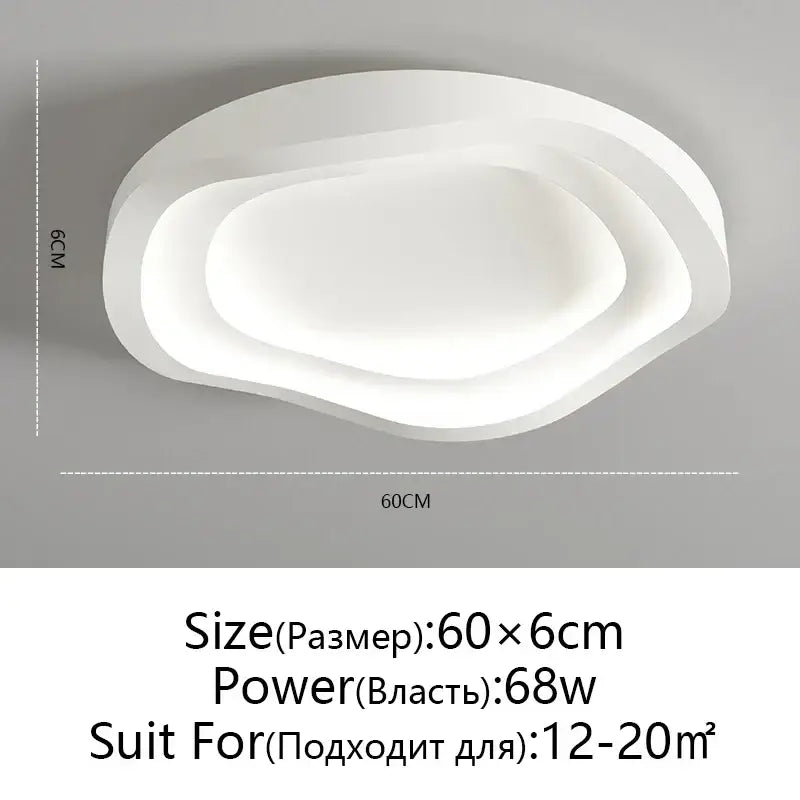 Modern white led round ceiling lamp with sleek layered oval design and remote control dimming for indoor lighting