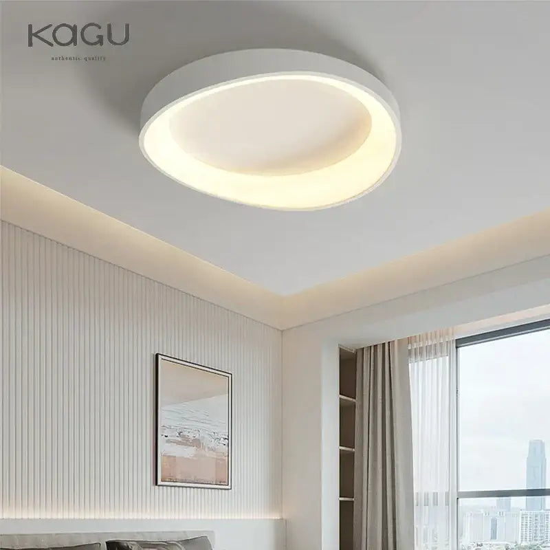 Modern white led round ceiling lamp by decorbites with glowing ring effect and remote control dimming feature