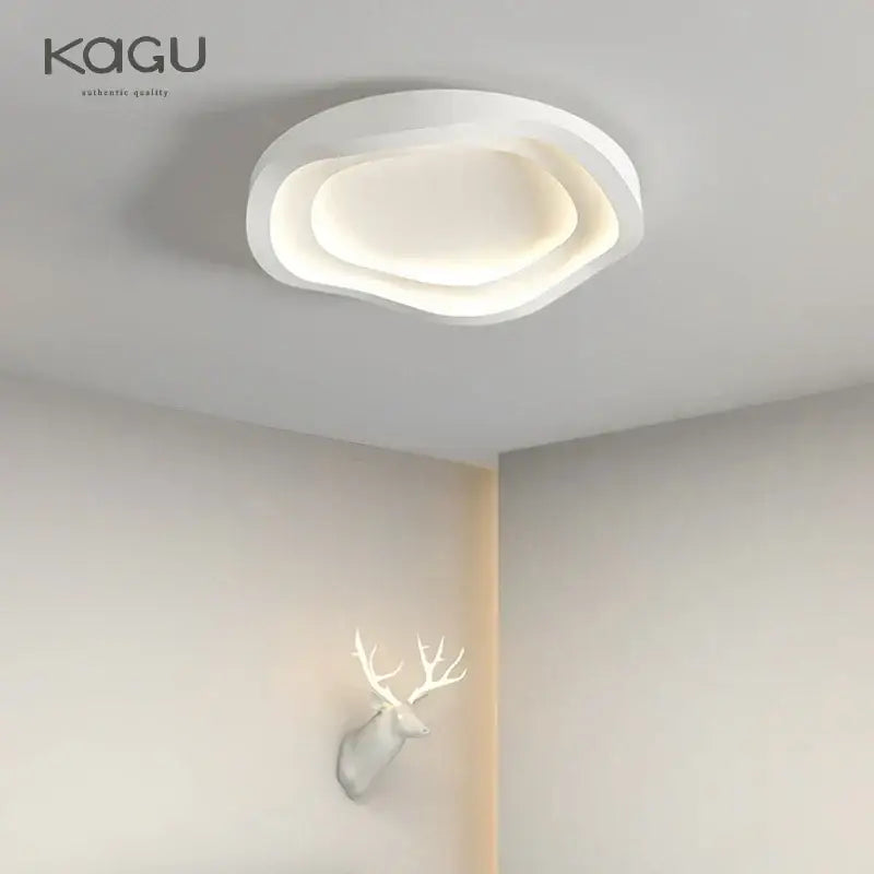 White modern oval led round ceiling lamp with layered concentric rings and remote dimming for indoor lighting