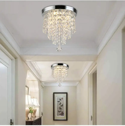 Chrome-finished decorbites led round ceiling light with clear glass prisms and polished metal base for bright room lighting