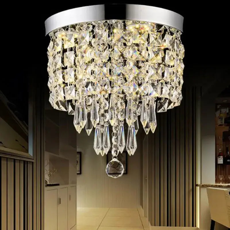 Decorbites™ led round ceiling light featuring a sparkling crystal chandelier with chrome base for bright room lighting