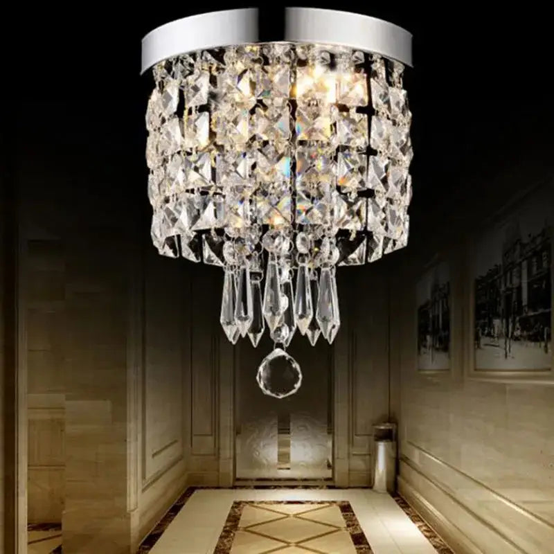 DecorBites™ led round ceiling light with a modern chrome crystal chandelier design for bright corridor and entrance use