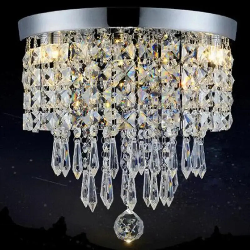Decorbites™ led round ceiling light featuring a sparkling crystal chandelier with clear faceted crystals and chrome base