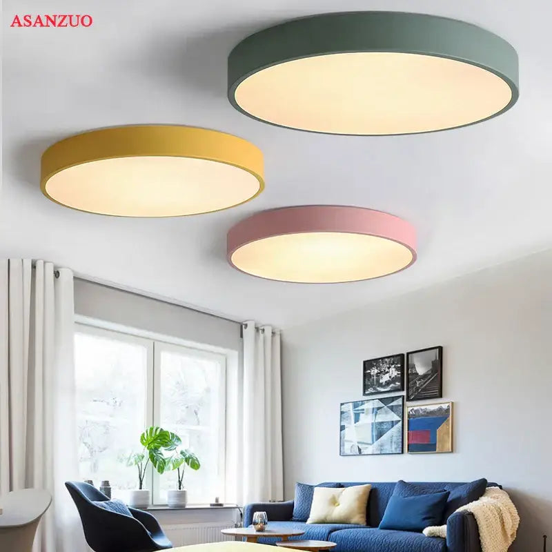 Decorbites™ led round ceiling light in matte green yellow and pink with soft glow for kitchen kids room and dining