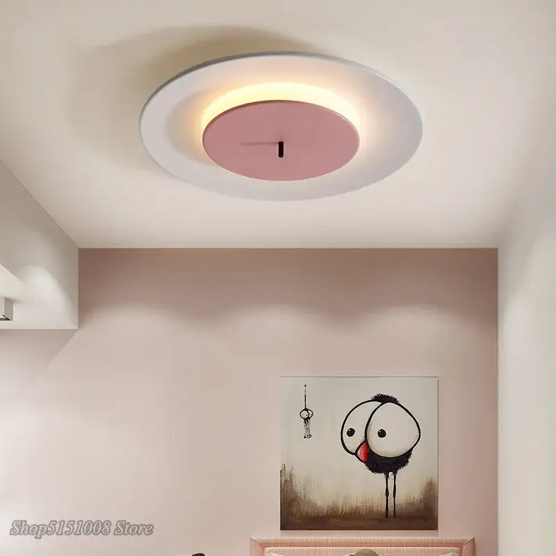 Decorbites™ led round ceiling light with modern circular design pink center white ring warm ambient glow