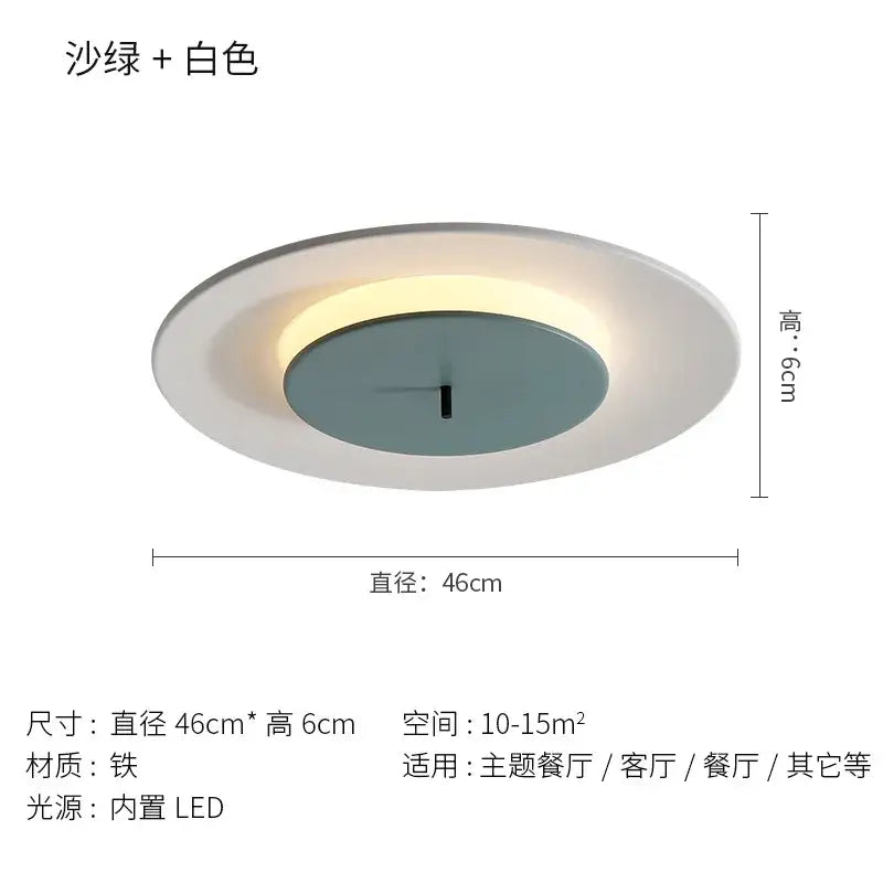 DecorBites™ LED round ceiling light with sand green iron frame and warm LED ring for living room and bedroom decor