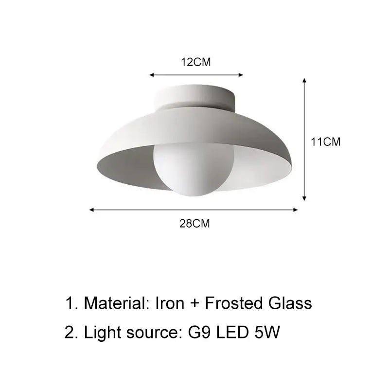 Modern white decorbites™ led round ceiling light with frosted glass dome shade and iron base for living spaces