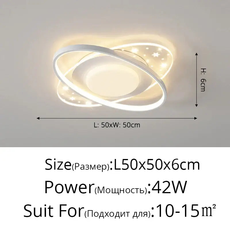 Modern white decorbites led round ceiling light with intertwined circular rings and star-shaped embedded lights