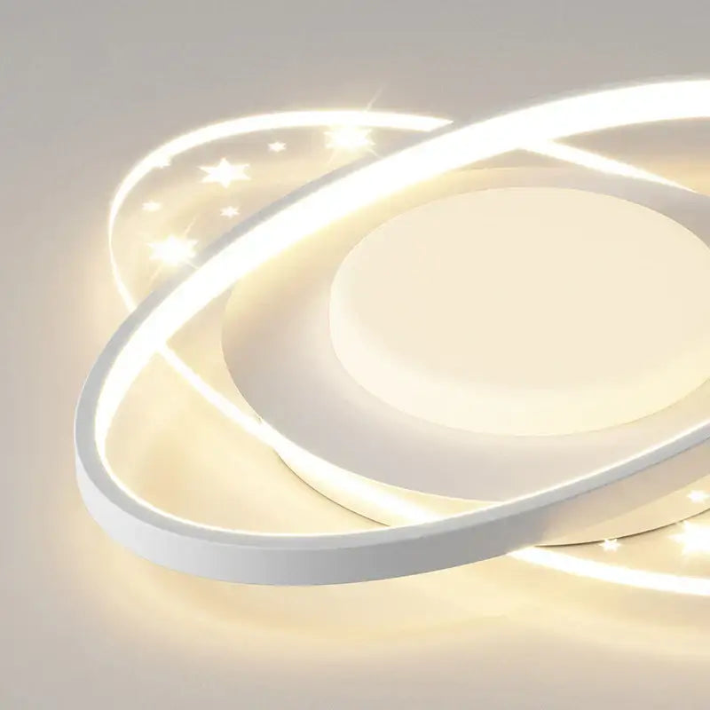 Modern white led round ceiling light with glowing circular rings and star accents for living room and bedroom