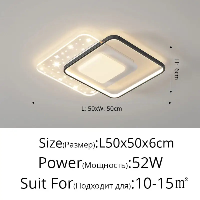 DecorBites™ LED round ceiling light with sleek black frame frosted glass and illuminated star pattern for indoor use