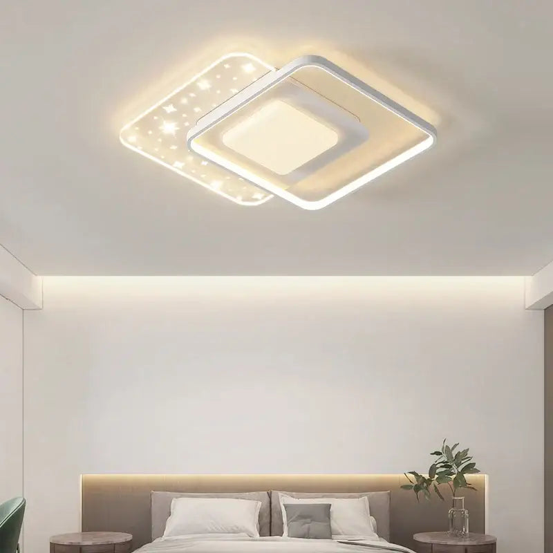 Modern nordic decorbites led round ceiling light with white frame and star-shaped led panels for living room use