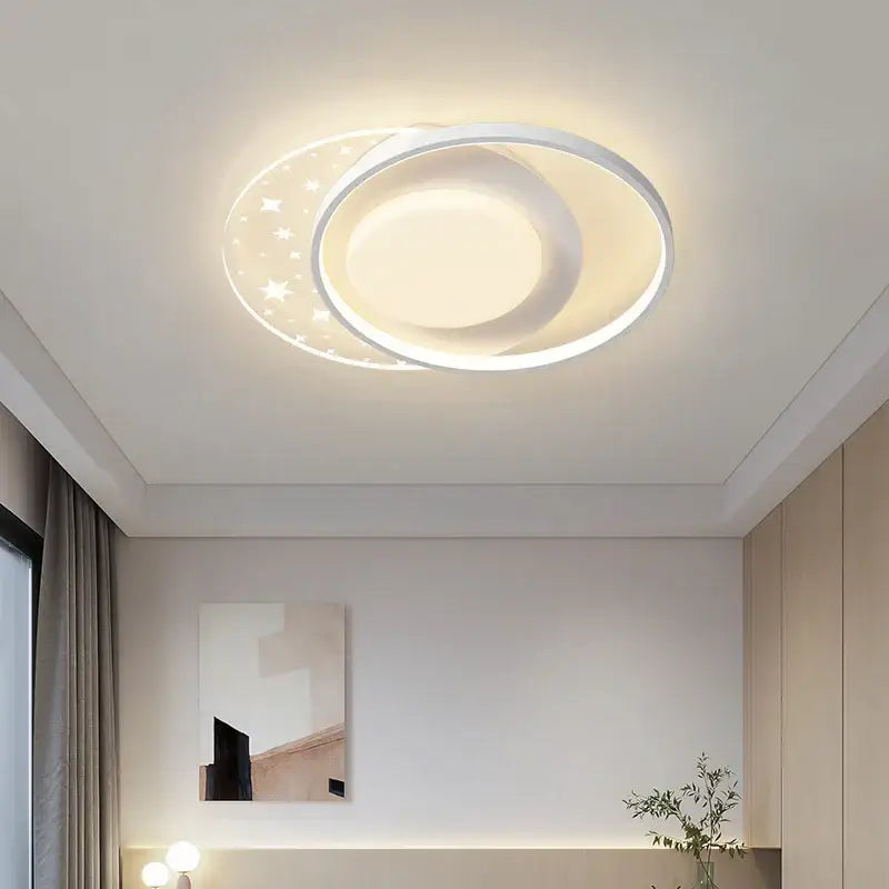 DecorBites led round ceiling light with white outer ring and illuminated moon panel for modern indoor spaces
