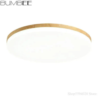 Decorbites™ bumbee led round ceiling light with natural wood frame and frosted white diffuser for modern interiors
