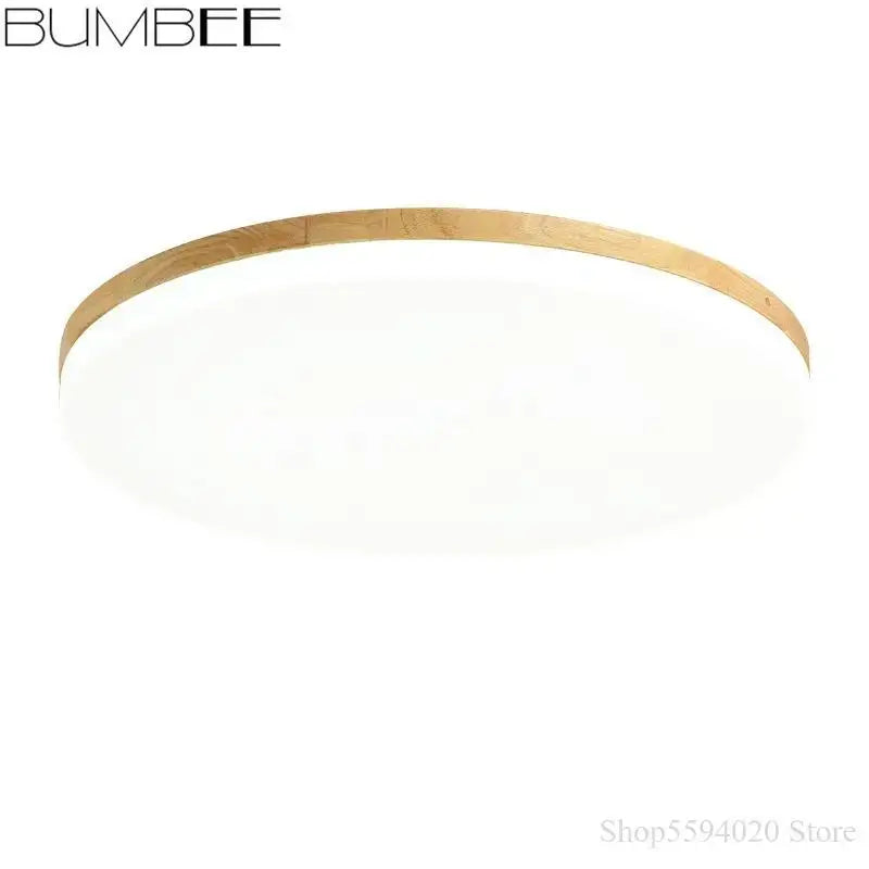 Decorbites™ bumbee led round ceiling light with natural wood frame and frosted white diffuser for modern interiors