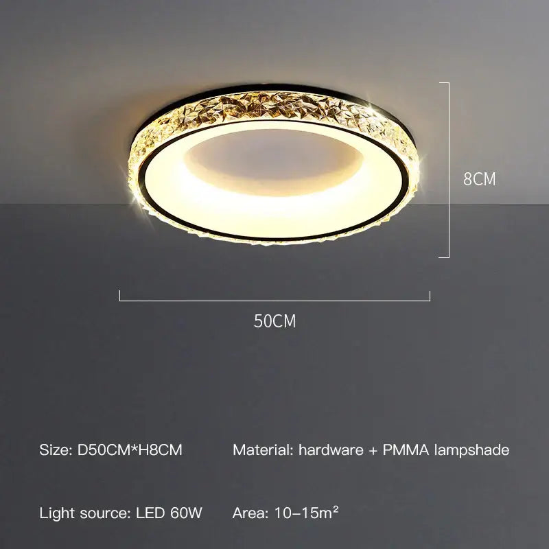 Decorbites™ round ceiling light with remote control featuring a gold crystal hardware pmma lampshade and warm white center