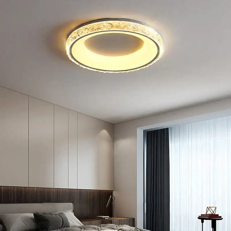 DecorBites™ round ceiling light with remote control featuring textured crystal ring and warm LED glow for living room