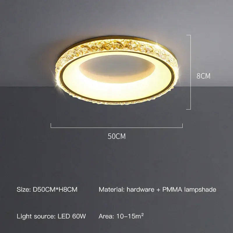 Decorbites™ gold-toned round ceiling light with textured crystal ring and pmma lampshade with remote control for living room