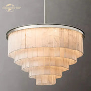 Decorbites™ led round glace calcite chandelier with chrome frame and warm marble-like panels for dining rooms