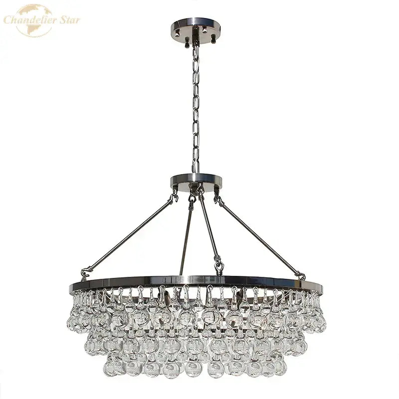 Multi-tiered decorbites led round glass chandelier with polished chrome and clear crystal pendant lights for modern living