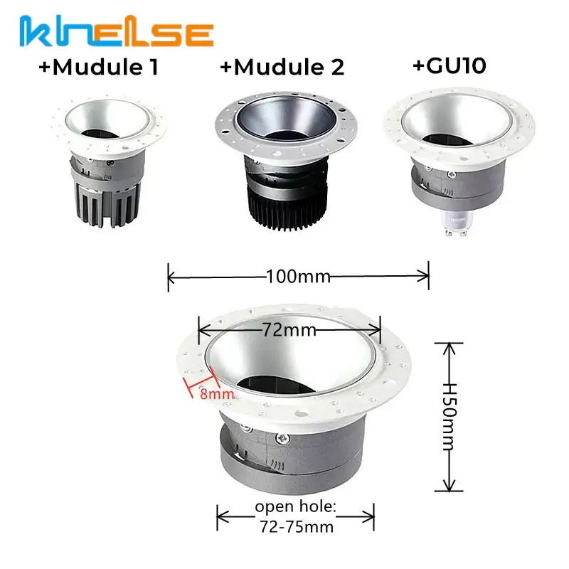 Decorbites led round recessed silver and black aluminum downlight with gu10 base and heat sink design for ceiling mount