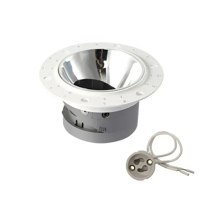 Silver and gray decorbites led round recessed spotlight with reflective parabolic reflector for round recessed ceiling use