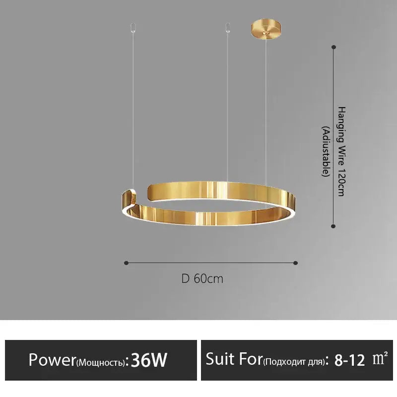 Gold-colored decorbites led round ring chandelier with adjustable hanging wire for modern dining and living rooms