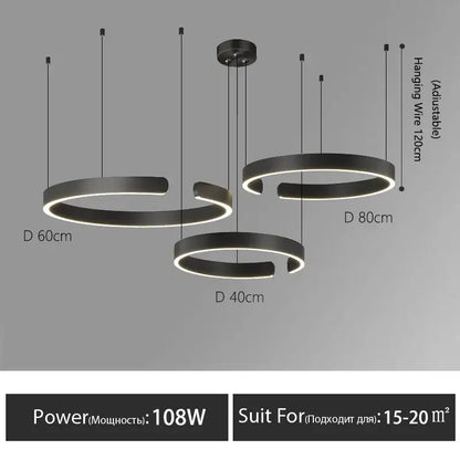 Decorbites led round black circular led round ring chandelier with adjustable hanging wires for dining room lighting