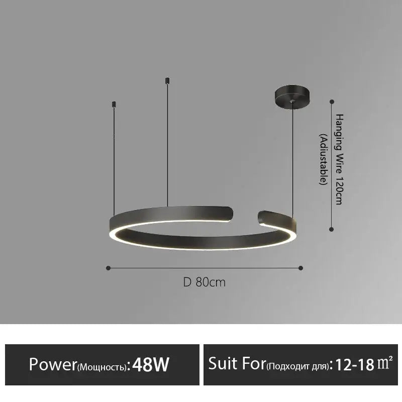 Modern black circular led ceiling light with adjustable wire in decorbites led round ring chandelier for living spaces