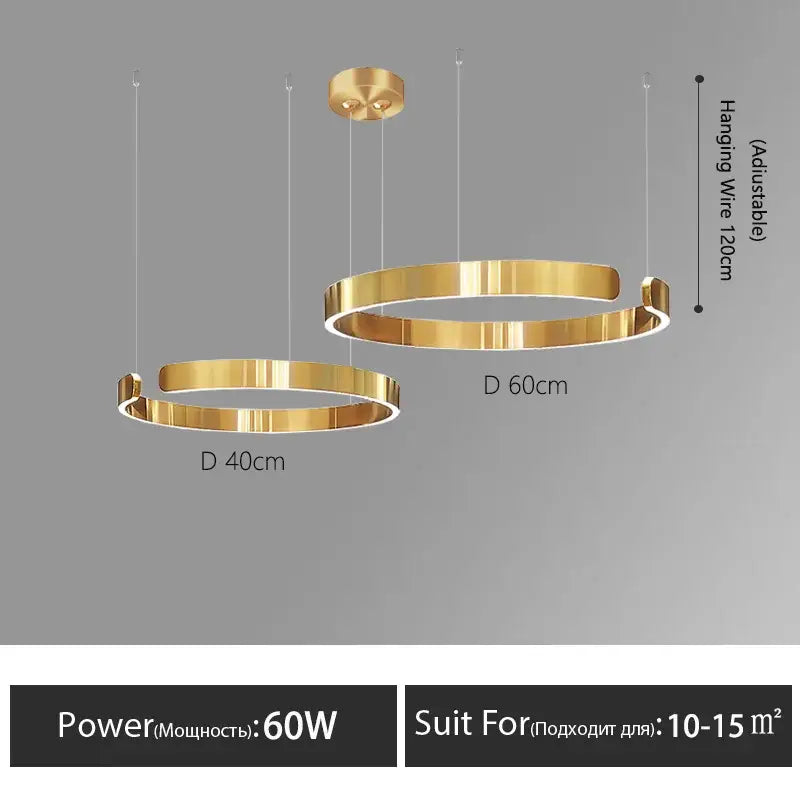 DecorBites™ led round gold pendant lights with adjustable wires in a modern round ring chandelier design