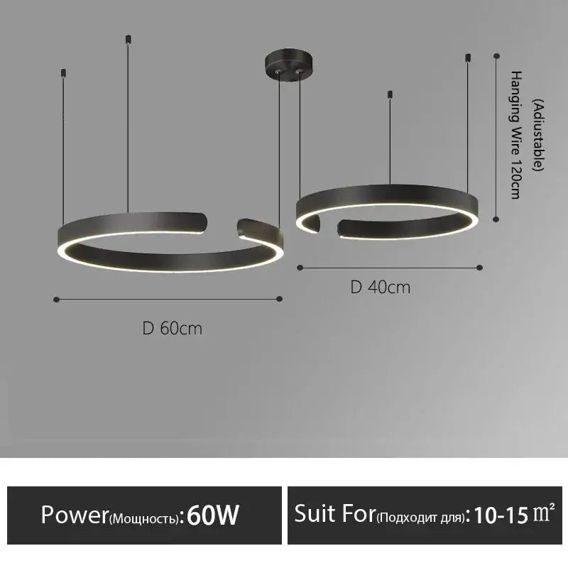Modern black circular led pendant lights with adjustable wires in the decorbites led round ring chandelier design