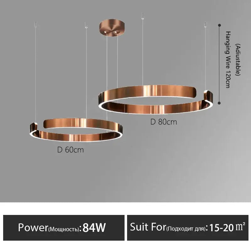 Copper-finished decorbites led round ring chandelier with adjustable hanging wires for dining living and bedrooms