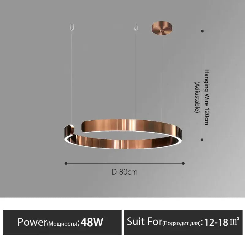 Copper-finished decorbites led round ring chandelier with sleek modern design and adjustable hanging wire for multiple rooms