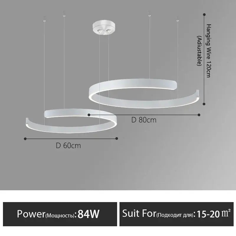 Modern white DecorBites LED round ring chandelier with two concentric rings and adjustable hanging wire for living spaces