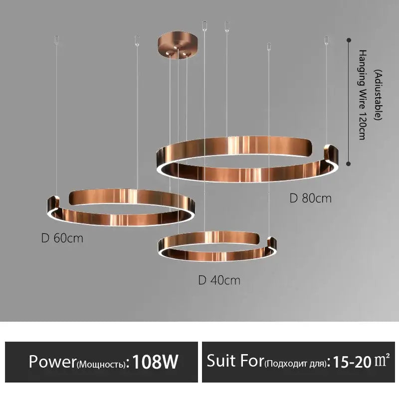 Copper-colored DecorBites led round circular pendant light fixture with adjustable wire for dining room and bedroom use