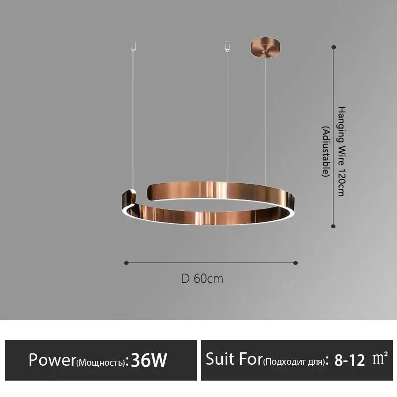 Copper-finished decorbites led round ring chandelier with sleek modern design and adjustable hanging wire for living spaces