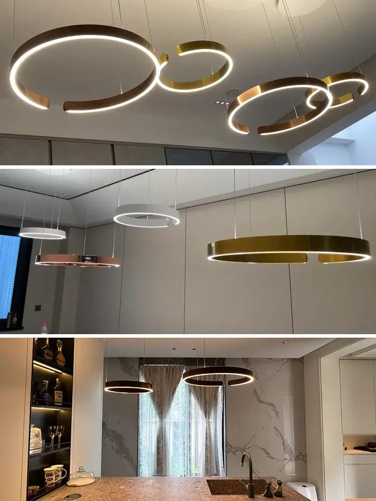 Decorbites led round ring chandelier with sleek metallic finishes and integrated led lighting for dining living bedroom