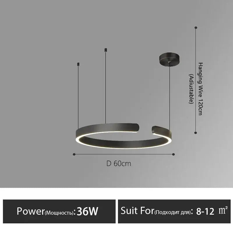 Modern black circular LED ceiling light with adjustable wire from DecorBites LED round ring chandelier for dining room