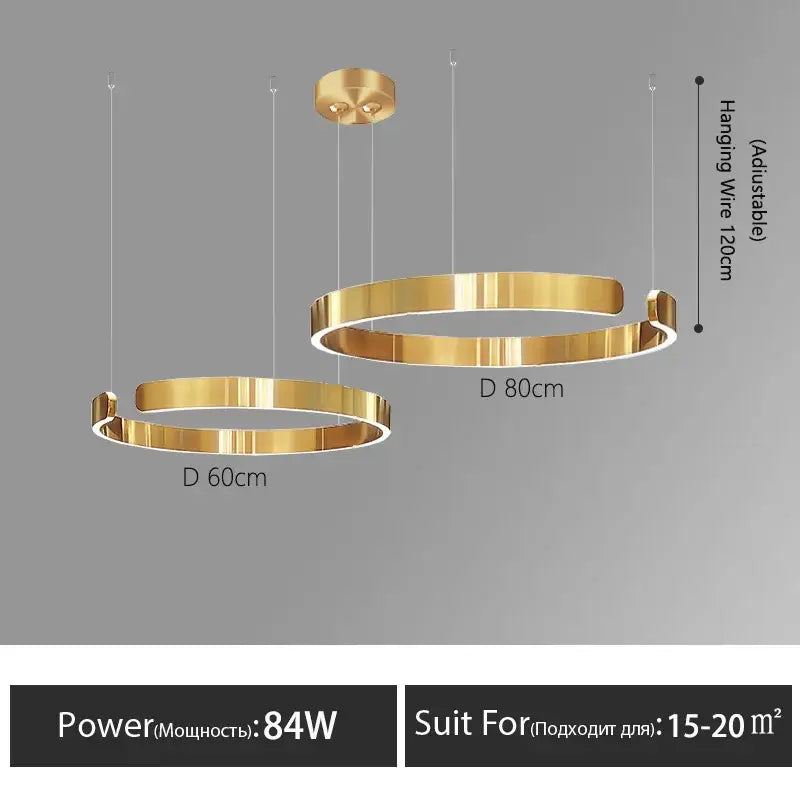 Gold-colored modern decorbites led round pendant lights with adjustable hanging wires for dining and living rooms