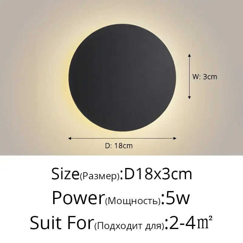 Black circular decorbites led round touch wall lamp with subtle glowing edge for bedroom and aisle decor