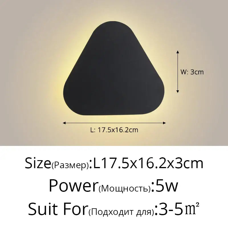 Black triangular wall lamp with sleek modern design and ambient glow decorbites led round touch for bedroom and aisle decor