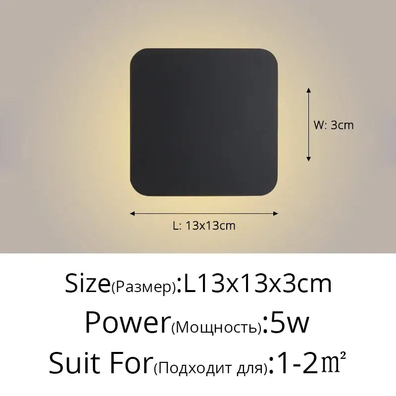 Black square wall lamps with rounded corners 13x13cm decorbites led round touch for bedroom and aisle decor