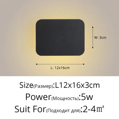 Black rectangular decorbites led round touch wall lamp with rounded corners for bedroom and aisle decor