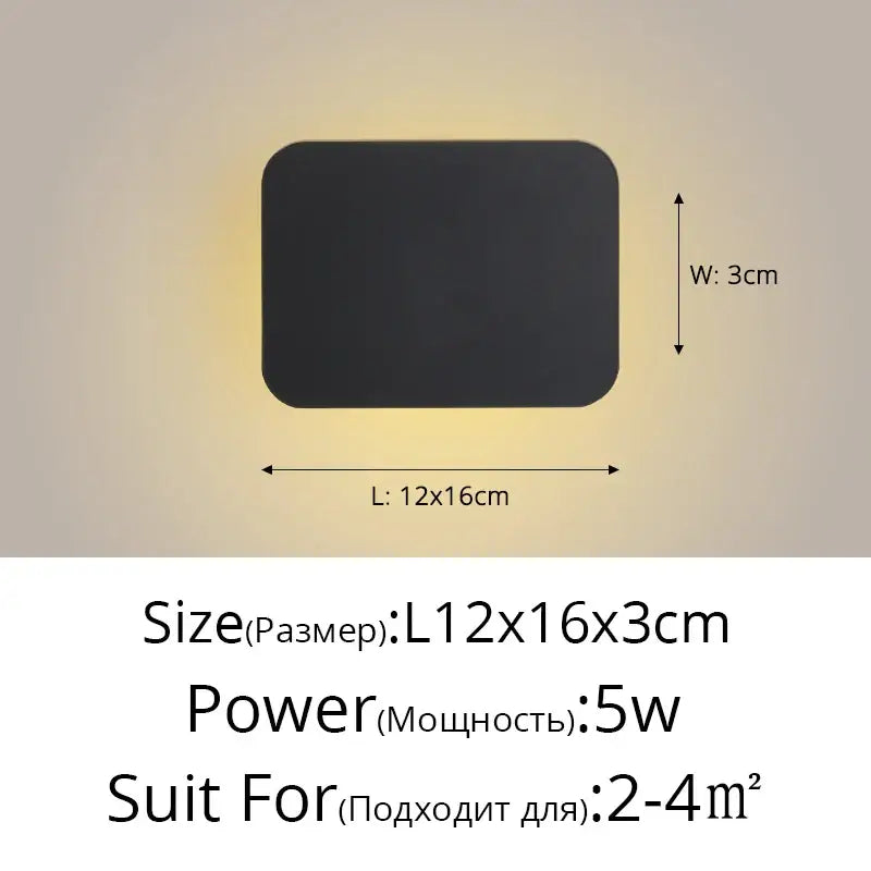 Black rectangular decorbites led round touch wall lamp with rounded corners for bedroom and aisle decor