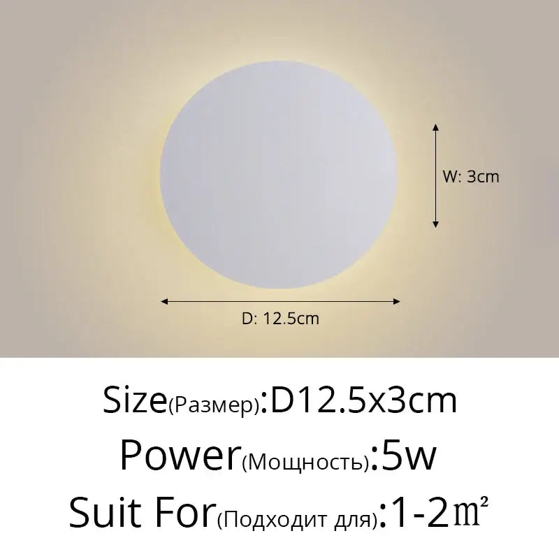 Circular decorbites led round wall lamp with soft diffused glow 12.5cm diameter 3cm thick for bedroom and aisle decor