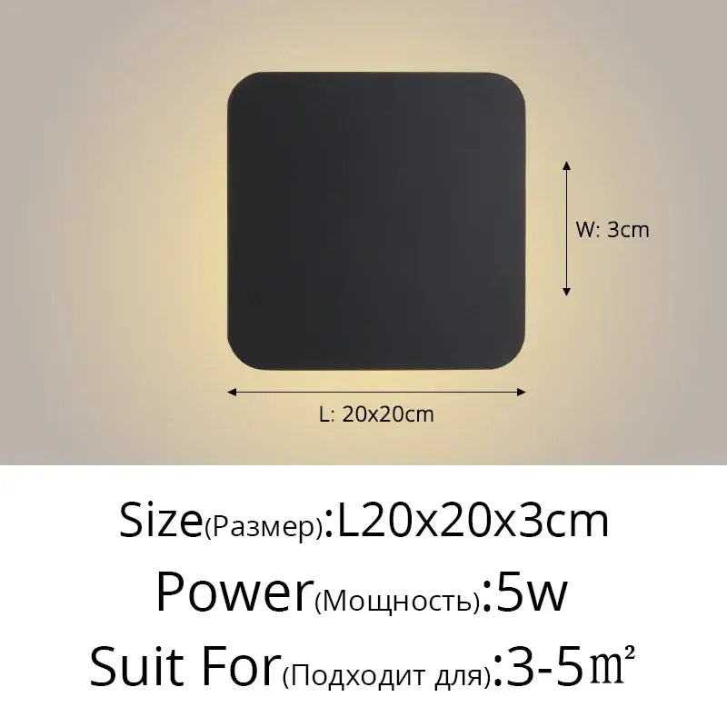 Black square wall lamps with rounded corners 20x20cm 3cm depth decorbites led round touch for bedroom decor