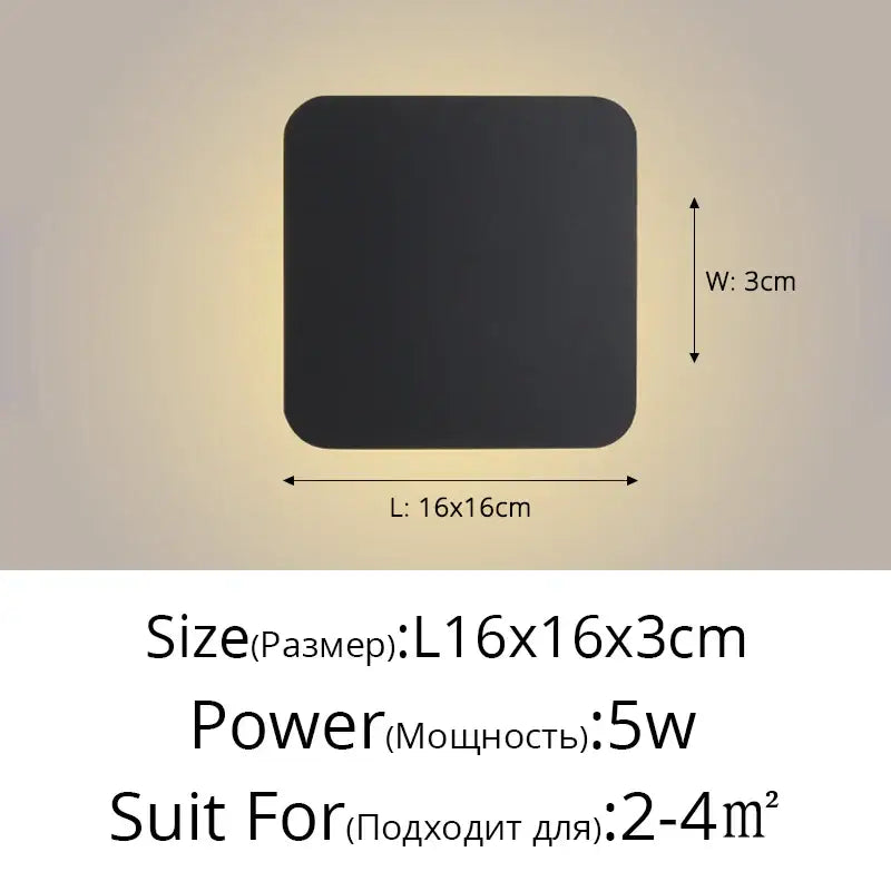 Black decorbites led round touch wall lamp with rounded corners 16x16cm for bedroom and aisle decor
