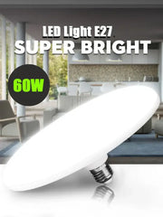 White oval-shaped DecorBites™ LED round UFO ceiling light bulb with metallic e27 base super bright indoor light bulb